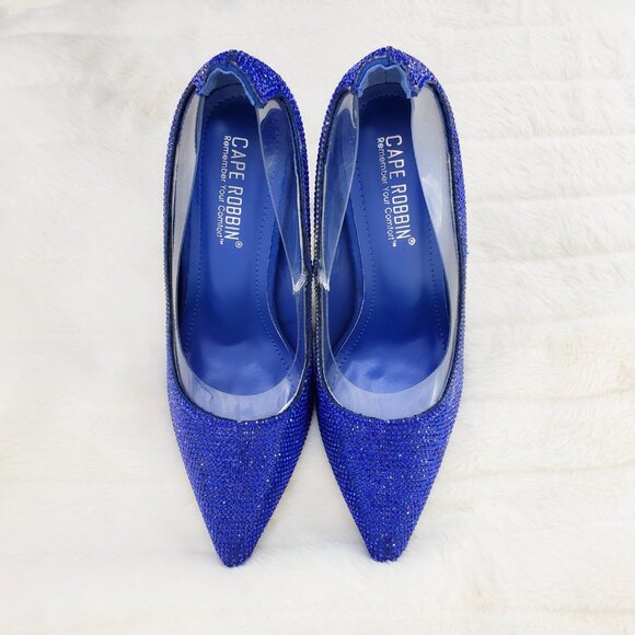 Size 5.5 and &.7.5 Only Left Blue Rhinestone High Heel Illusion Pump Shoe - Picture 6 of 17